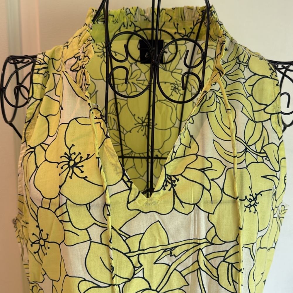 ECHO sleeveless ruffled neck, tassel, tie, yellow floral sundress - Picture 4 of 6